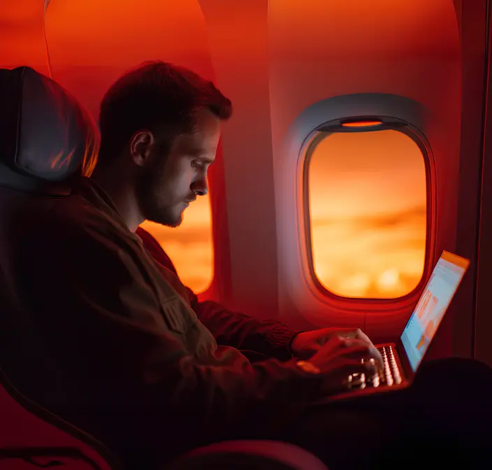 Um homem olhando para um notebook